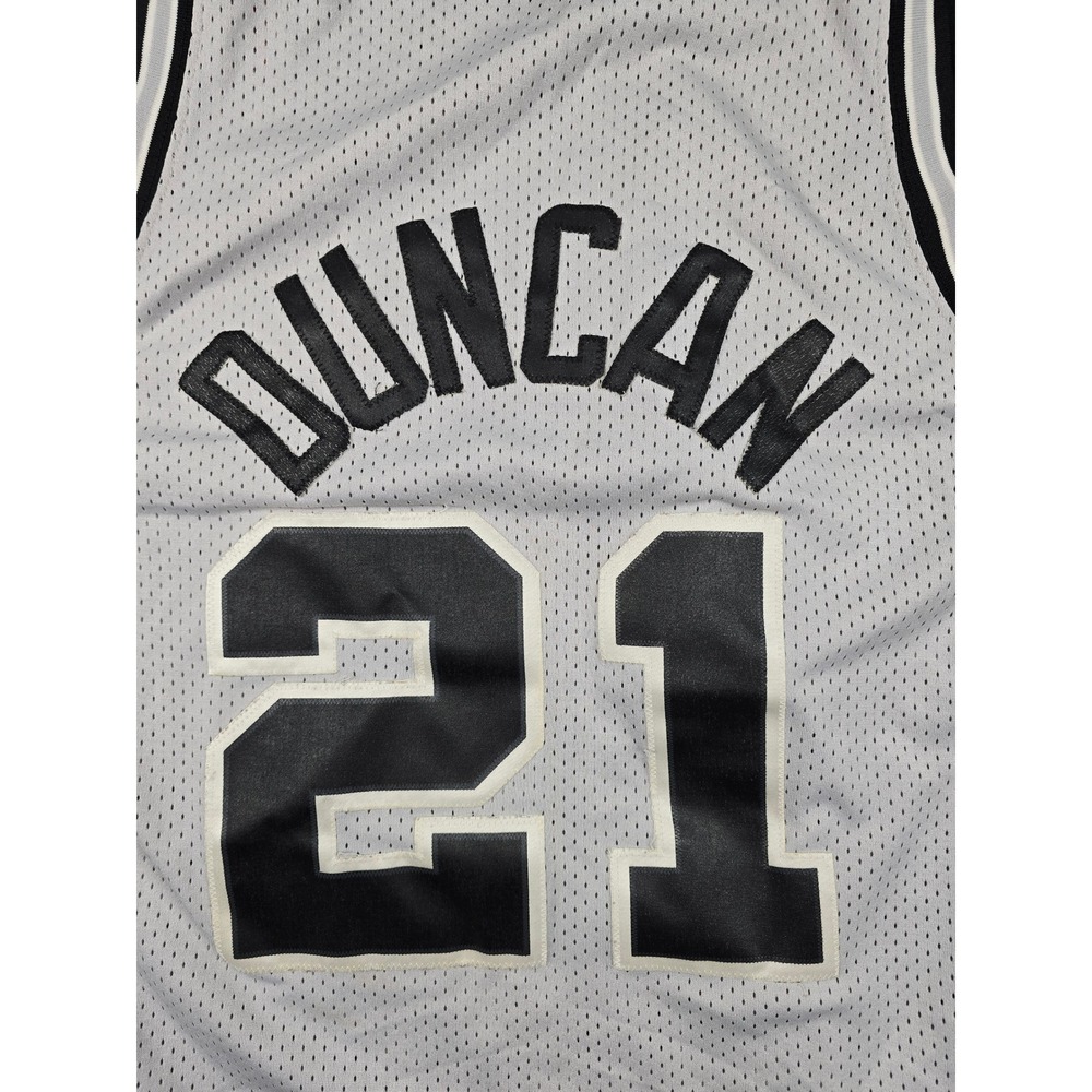 Vintage Nike San Antonio Spurs Tim Duncan NBA Jersey Mens L Silver Mesh 21 *Read - Picture 15 of 16